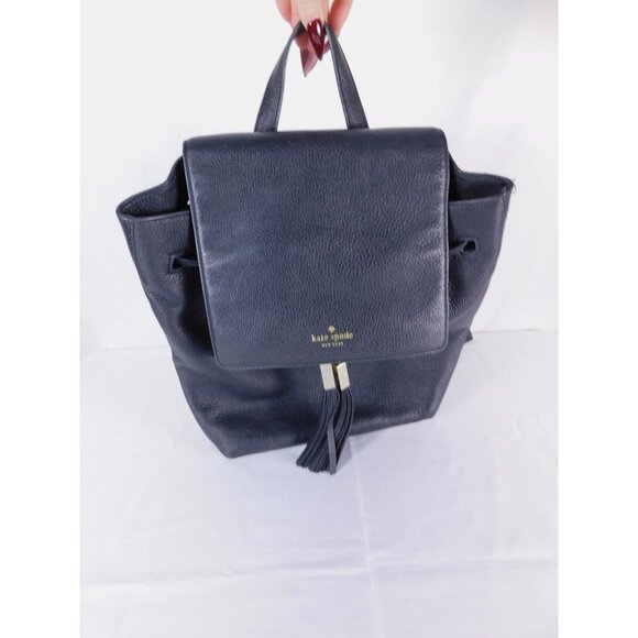 Kate Spade Backpack Womens Large Navy Leather Tassel Magnetic Flap Drawstring main image 7